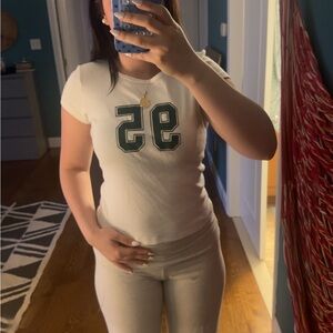 Brandy Melville White Tee with Green Graphic